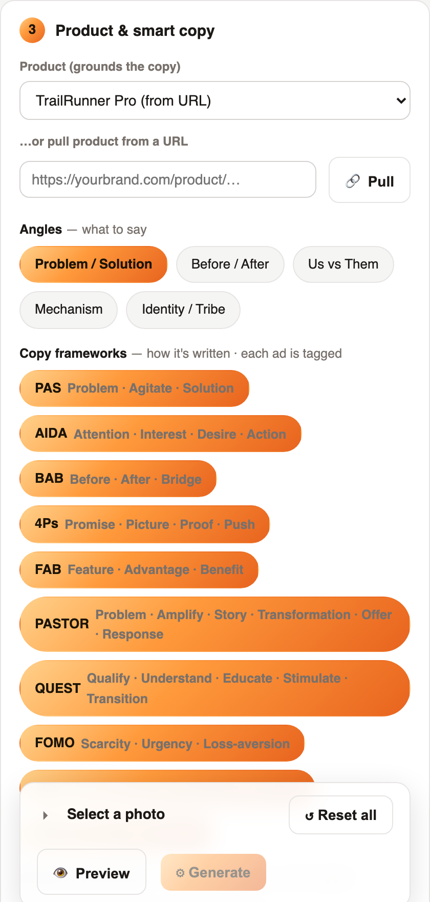 5 angles × 10 proven copy frameworks