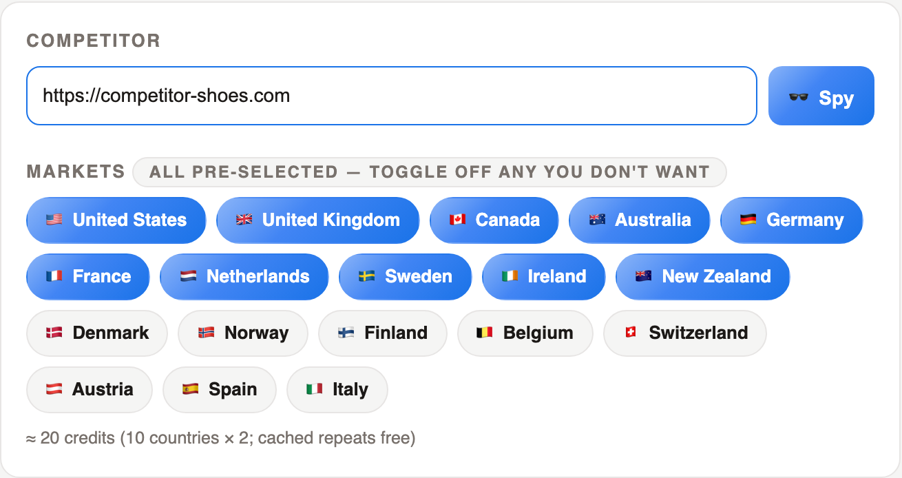 One URL. Every market. Their whole PPC playbook.