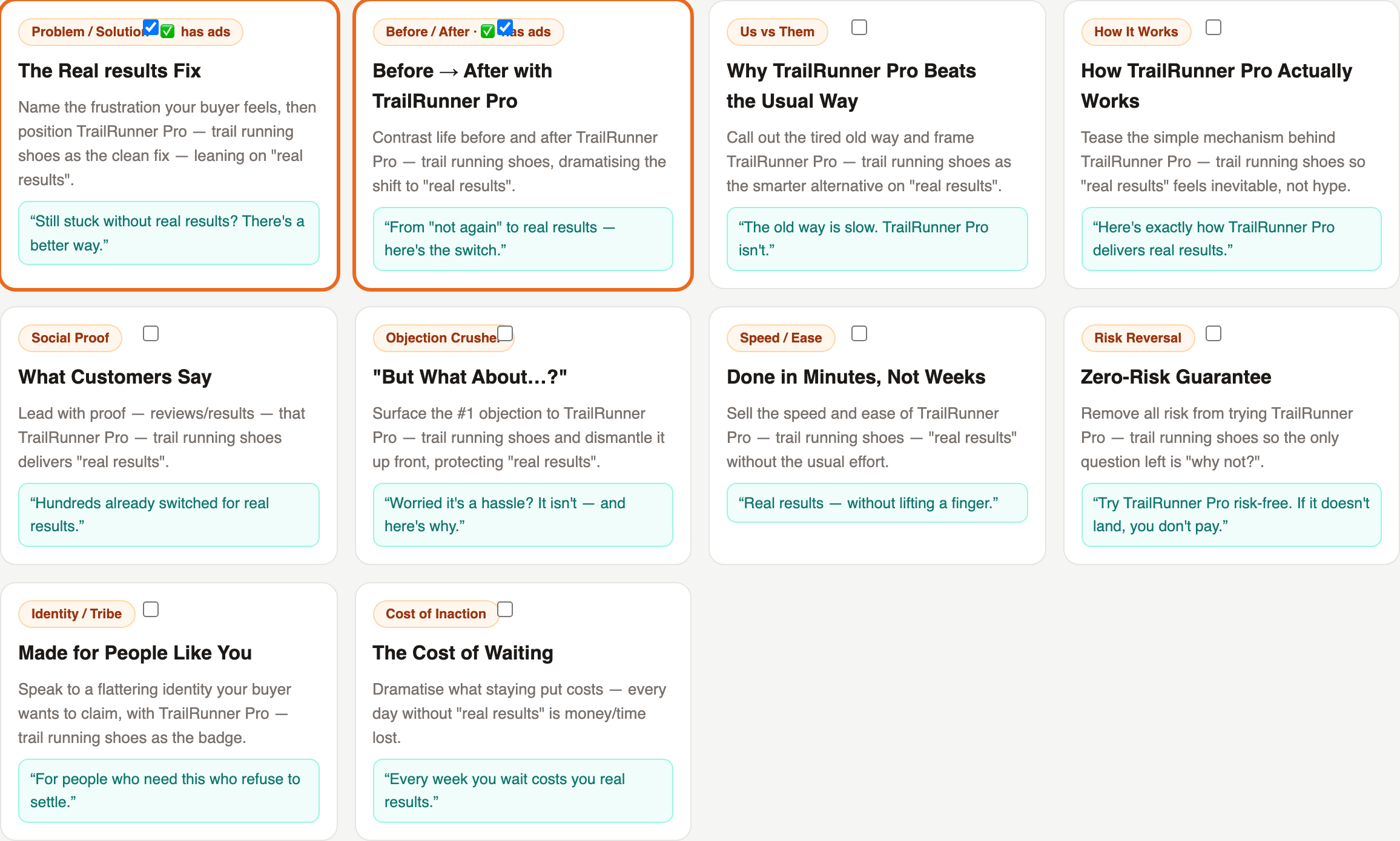 Ten angles on cards — choose like a creative director