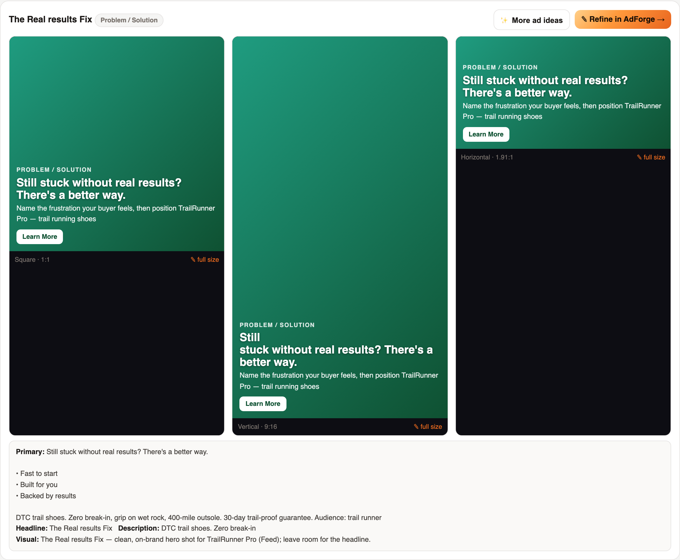 One angle → ads in all 3 Meta shapes, in one click