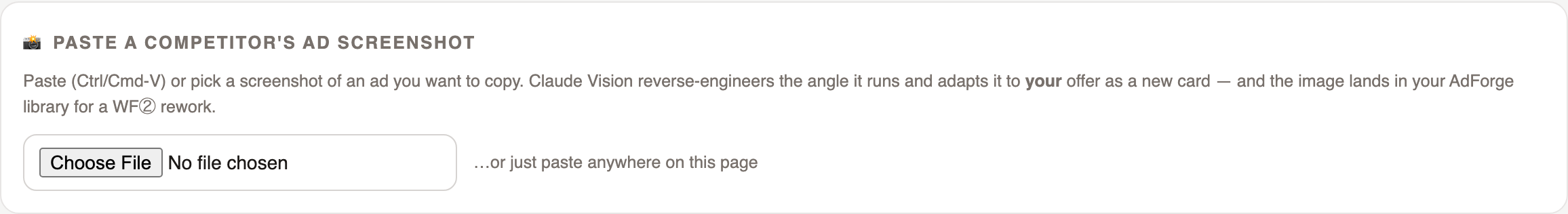 Paste a competitor’s ad — steal the angle, not the ad