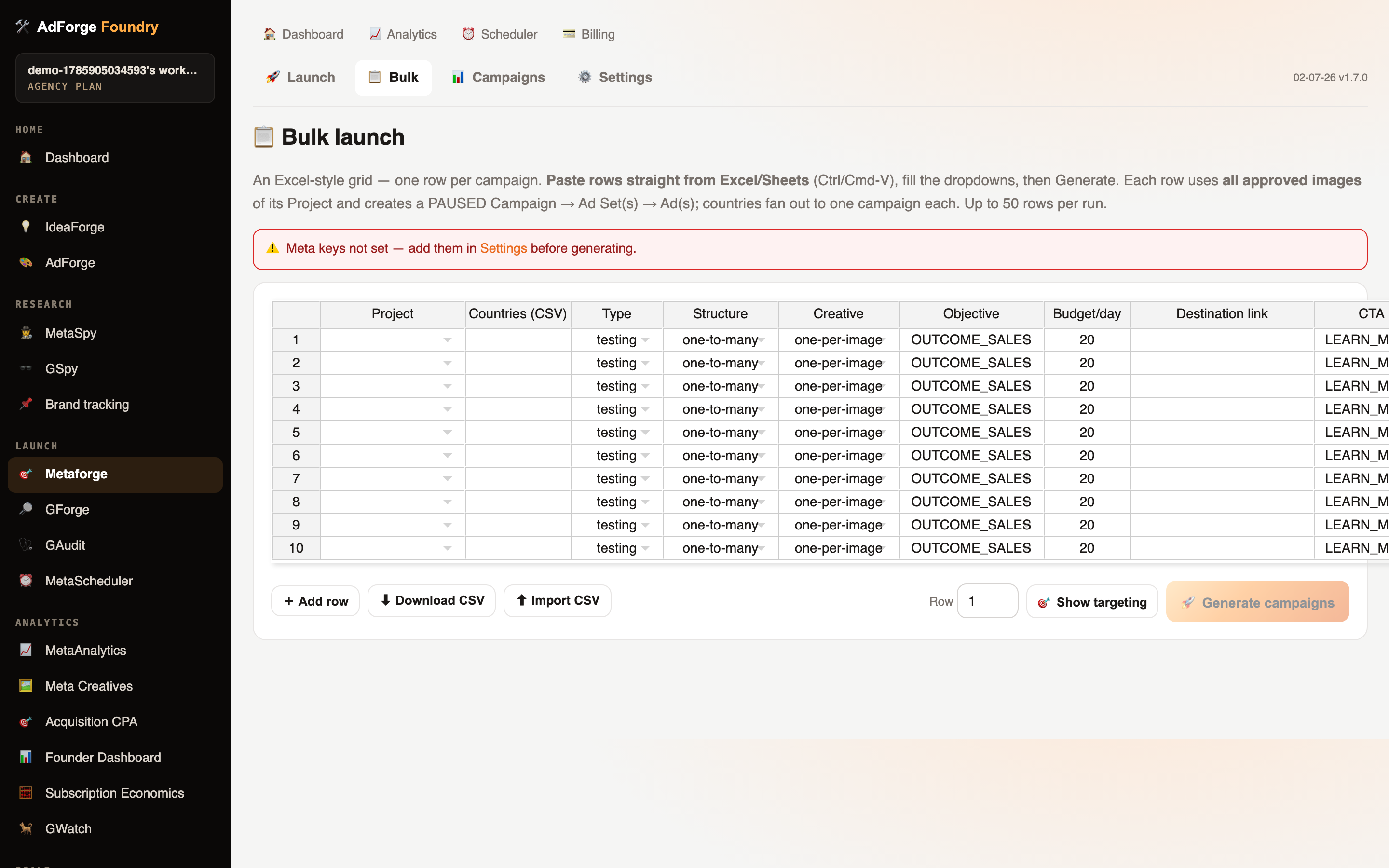 An Excel grid that launches campaigns