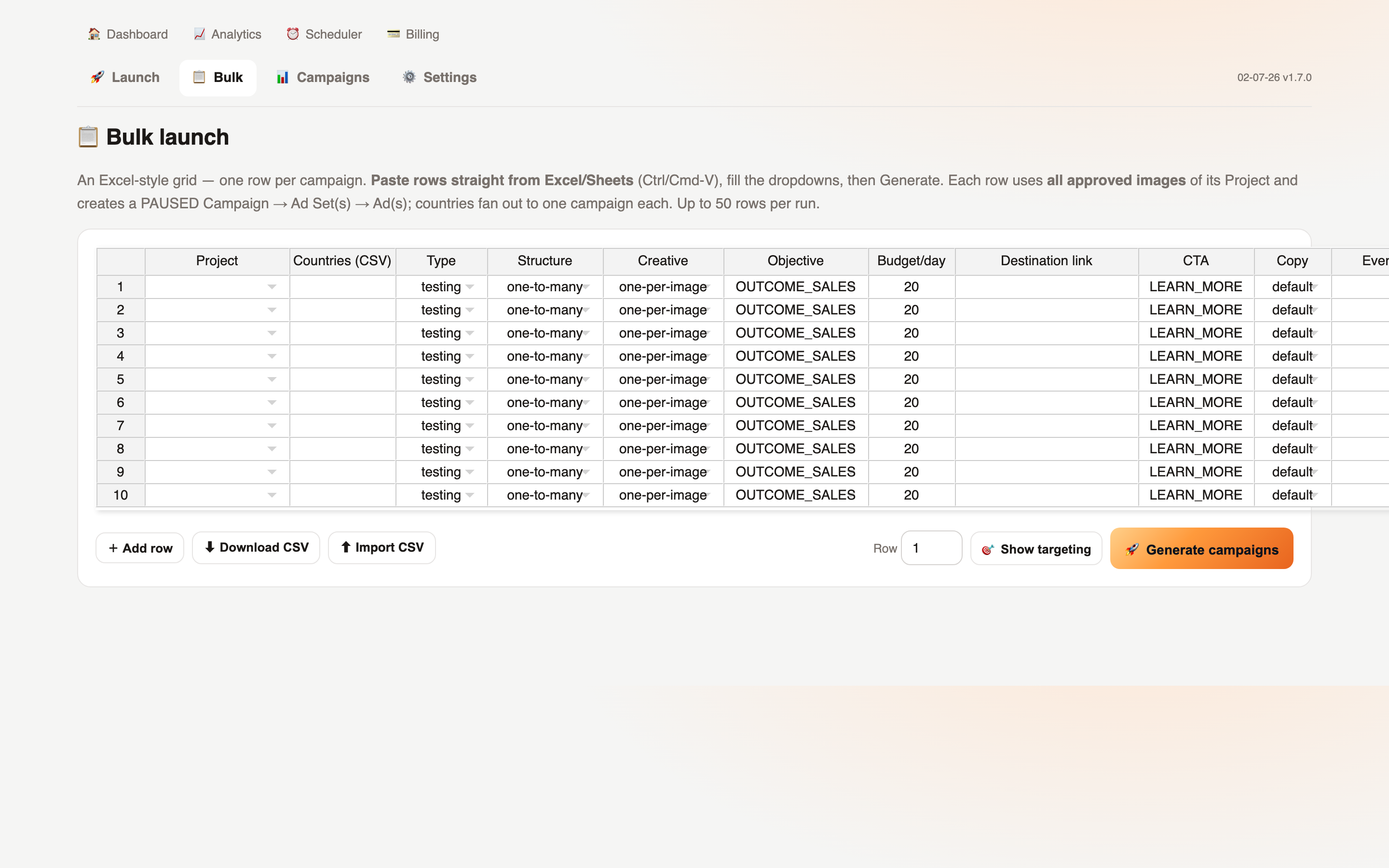 An Excel grid that launches campaigns