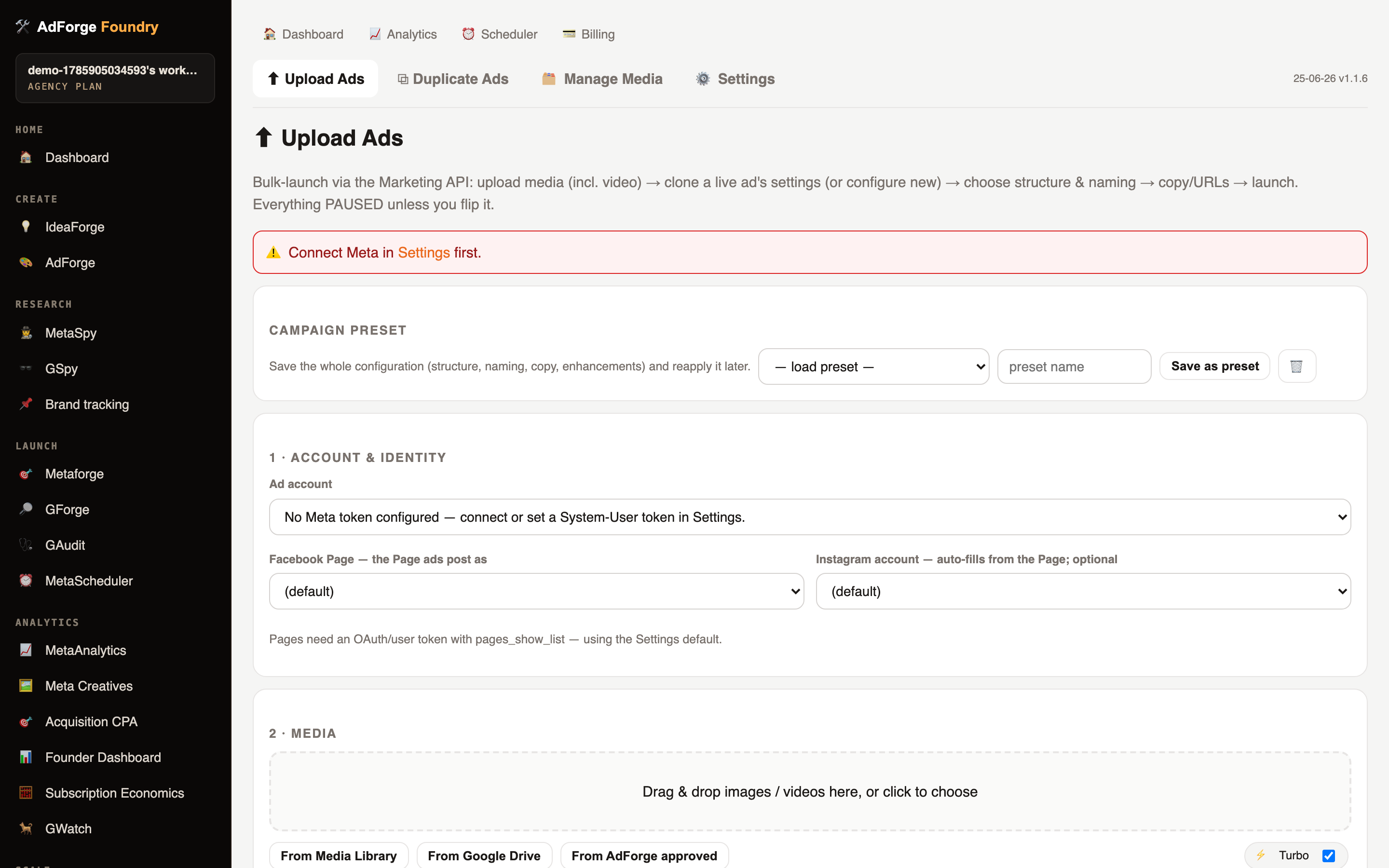 MetaUploader — Bulk upload, clone & duplicate (real product screenshot)